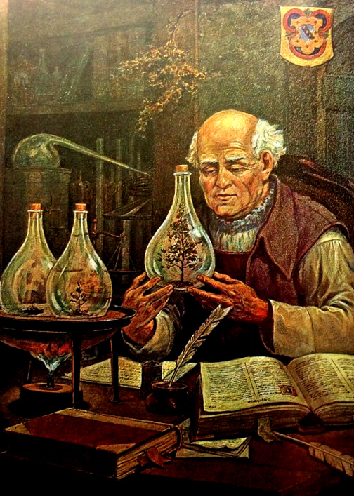 Alchemist with vials